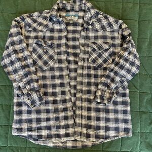 BTC Vintage Men's Blue and White Flannel Button Down Shirt